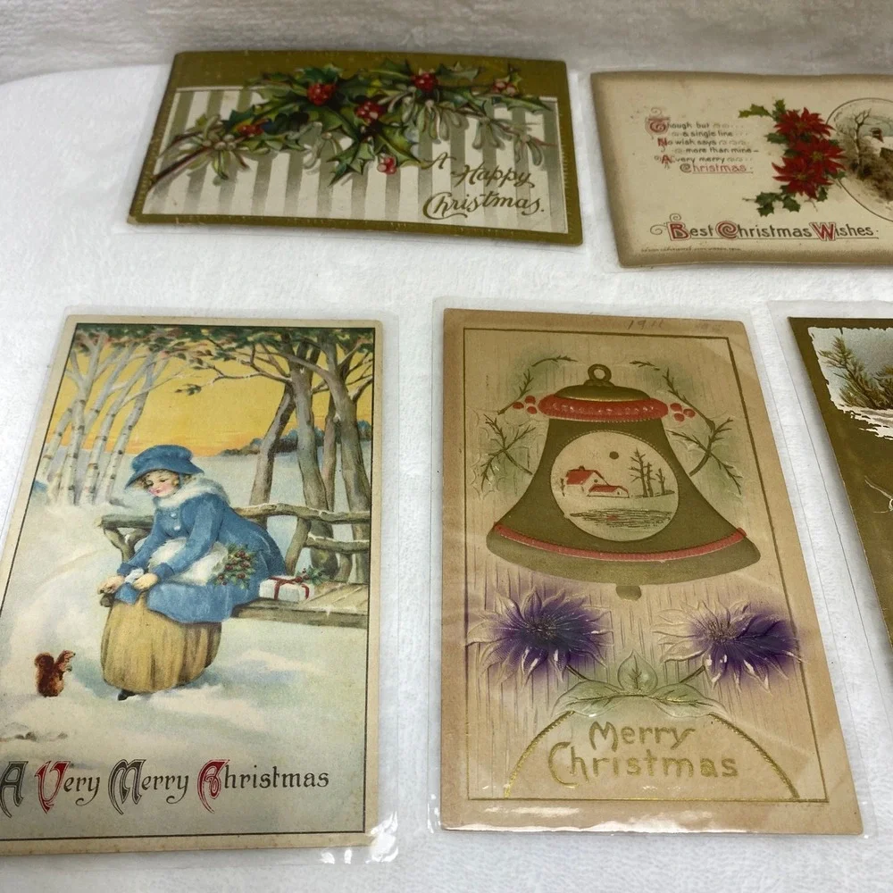 Lot of 10 Antique Early‎ 1900's Christmas Postcards In Protected Sleeves
